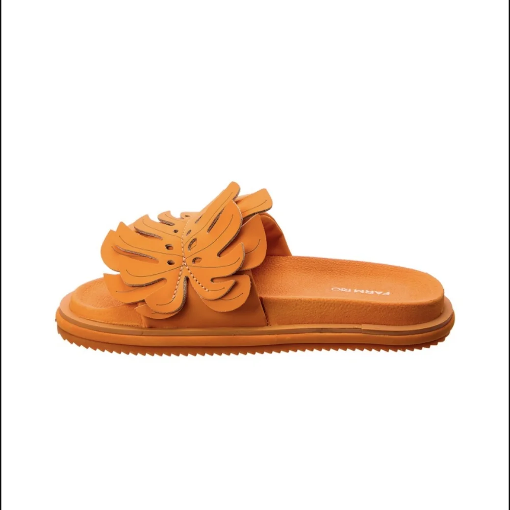 NIB FARM Rio Monstera Anatomic Slide Sandals In Orange Women's Size 7